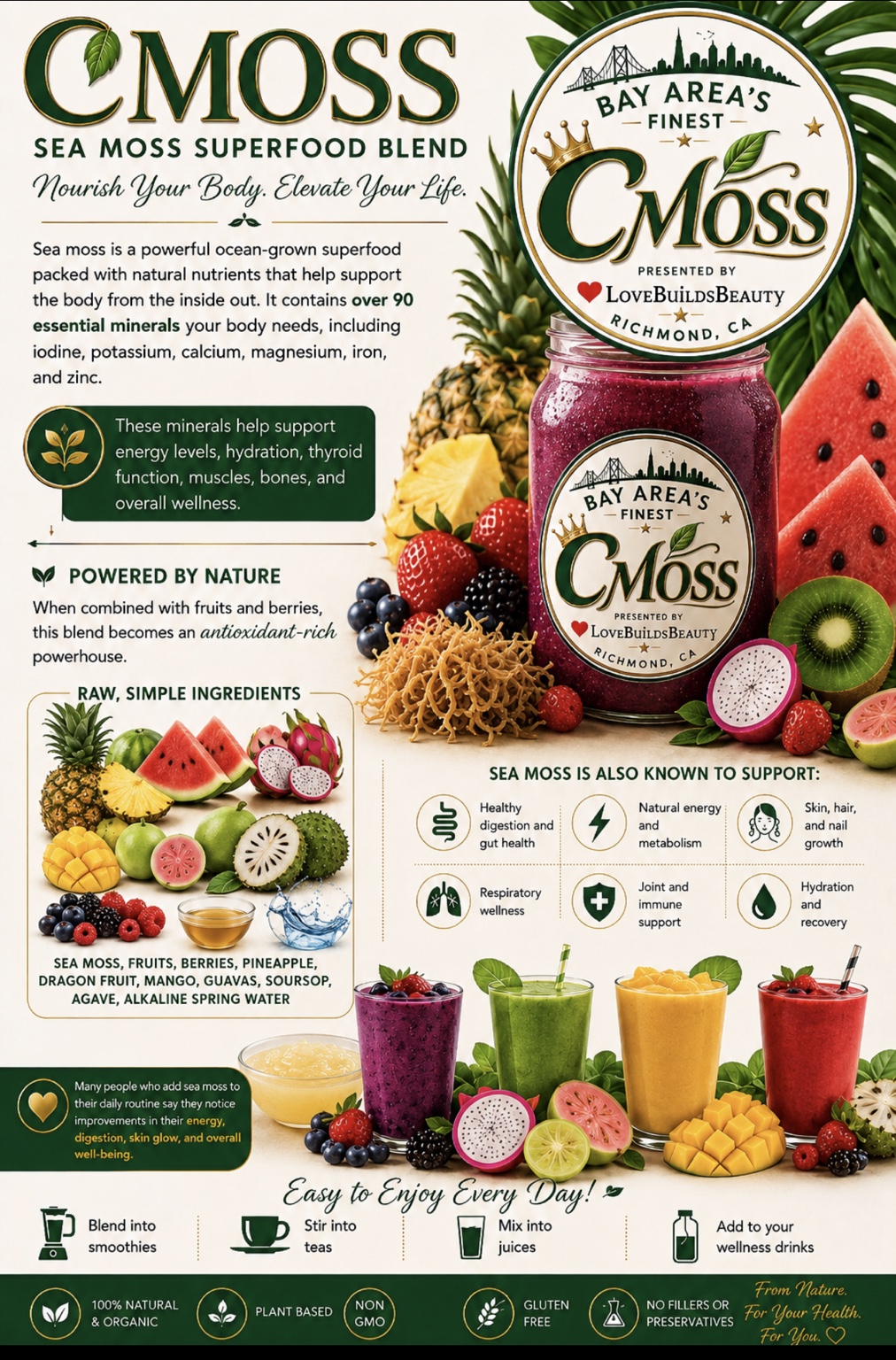Yo’Cmoss sea moss blend information flyer